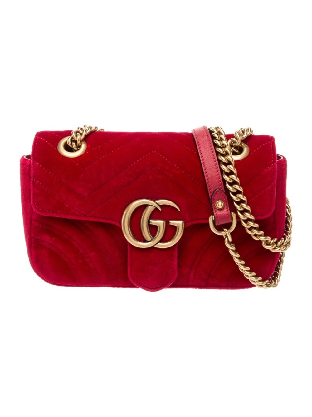 Gucci Red Velvet Shoulder Bag with Gold Double G Hardware